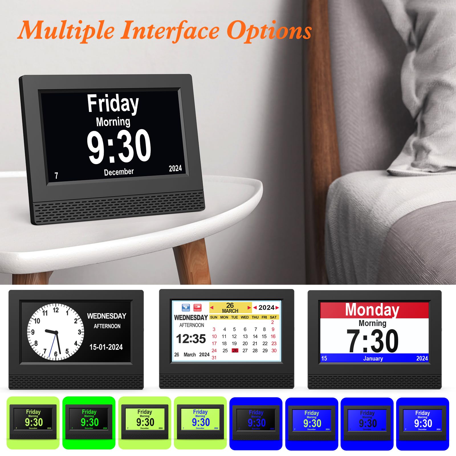 Orologio Digitale 25.4 Cm Per Anziani - Grande Display Con Calendario, 8 Sveglie, Lingua Italiana E Dimmer Automatico - 3