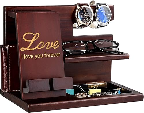 awofer Estación de acoplamiento de teléfono de madera para hombres, "I Love You Forever", idea de aniversario personalizada para él, marido, novio