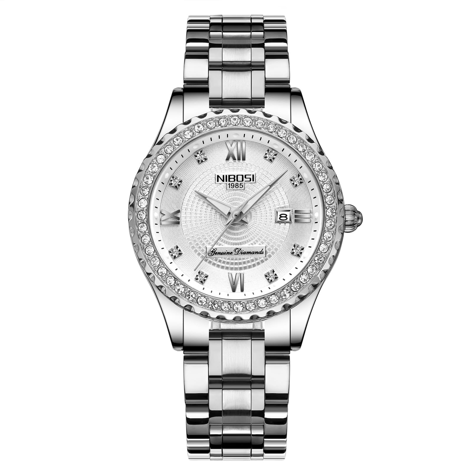 NIBOSI Orologio da polso da donna analogico al quarzo quadrante in oro rosa lussuoso orologio impermeabile diamante orologio da polso in acciaio inox per donna data automatica