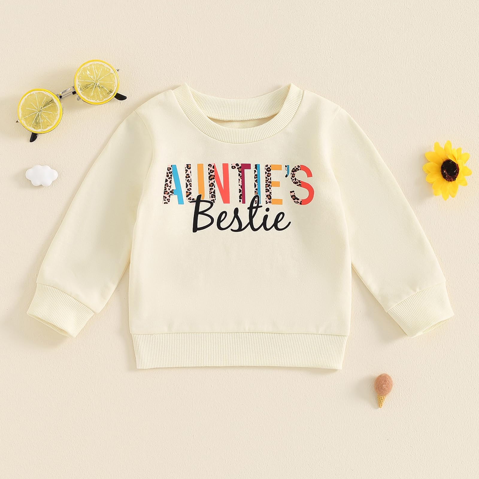 Ropa de bebé niña pequeña sudadera con estampado de tías y cuello redondo para niños, ropa de otoño e invierno