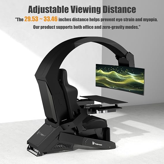 Zero Gravity Gaming Cockpit - 5-Screen Ergonomic Workstation w/ 800mm Eye-Safe Viewing, Massage Chair & RGB for PC/PS5/Xbox Battlestations