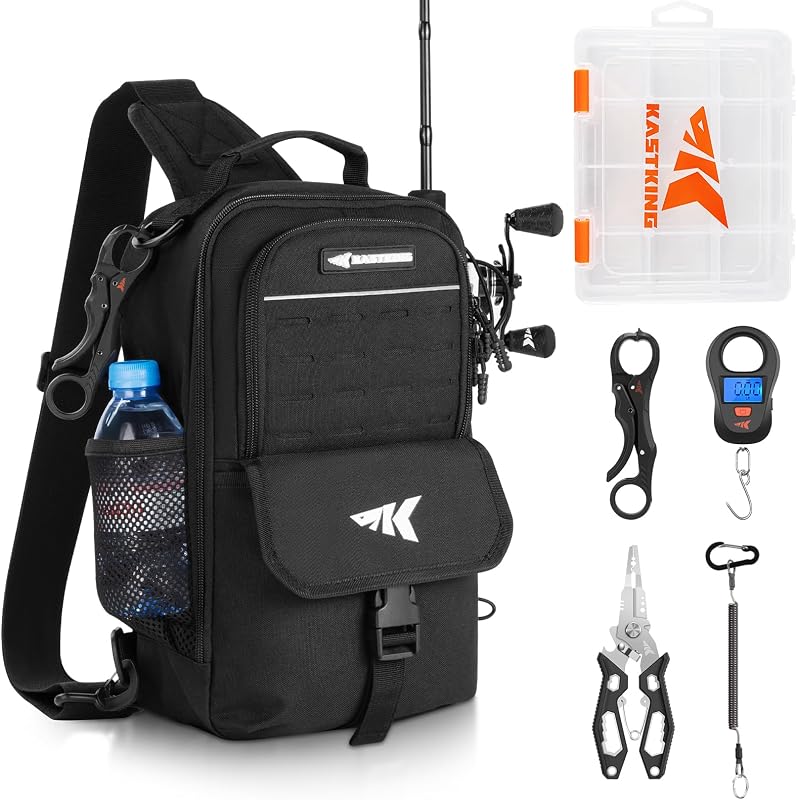 Everyday Essential Sling Tackle Bag & Tool Set | Included Scale & 3500-Tackle Box Waterproof & 7" Pliers & Lip Gripper, Fishing Gear and Gift for Men