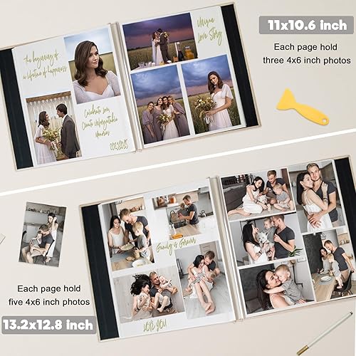 Miniatura 5 de Cherrich Álbum de fotos autoadhesivo para álbumes de recortes de lino con capacidad para fotos de 2 x 3, 4 x 6, 5 x 7, 8 x 10 pulgadas, para bodas,