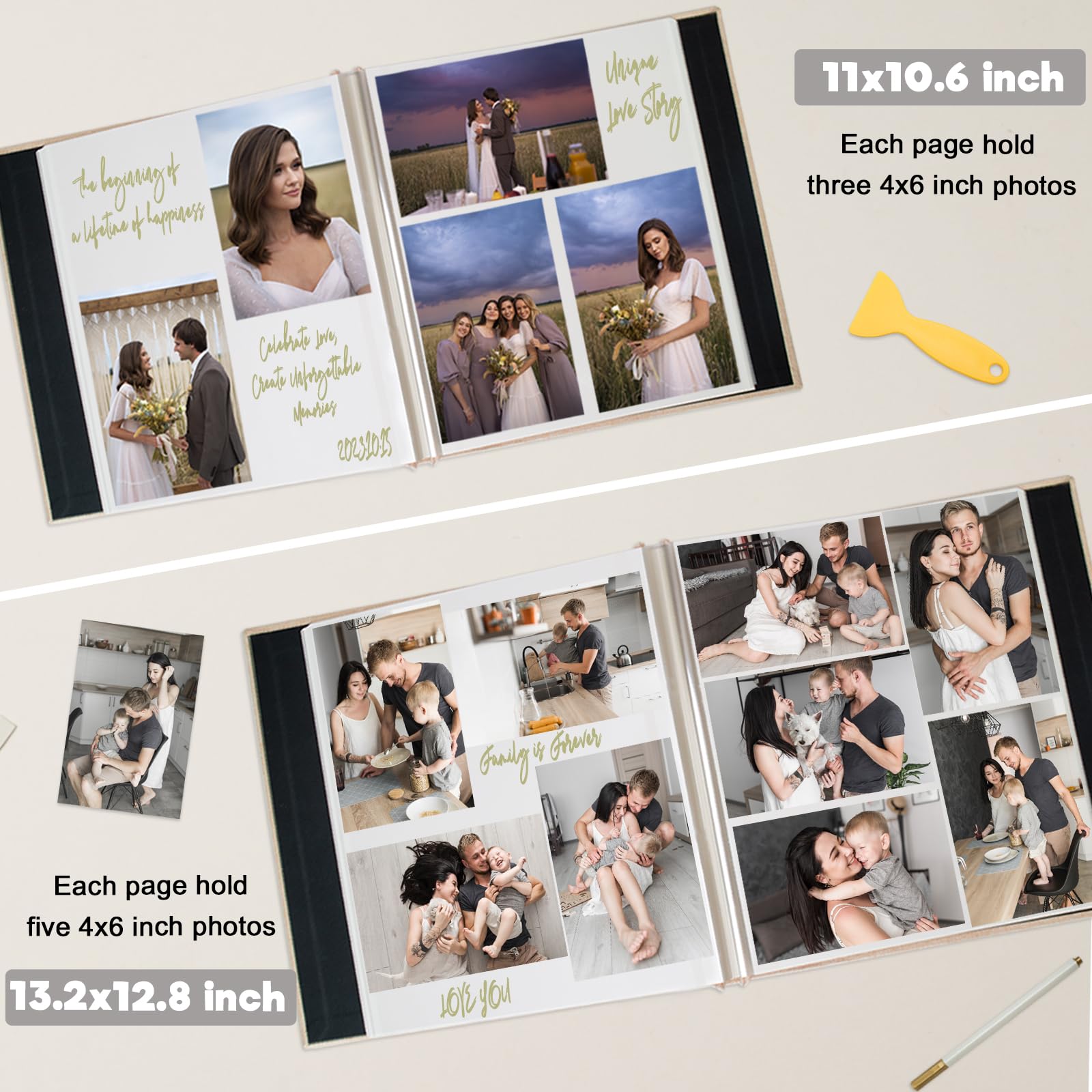 Album na zdjęcia, samoprzylepny stron, lniany album do scrapbookingu, mieści zdjęcia 6 x 8 x 18 x 10 cm, na ślub, dla dziecka, rodziny, ukończenie szkoły, pies, wakacje (turkusowy, 28 x 27,9