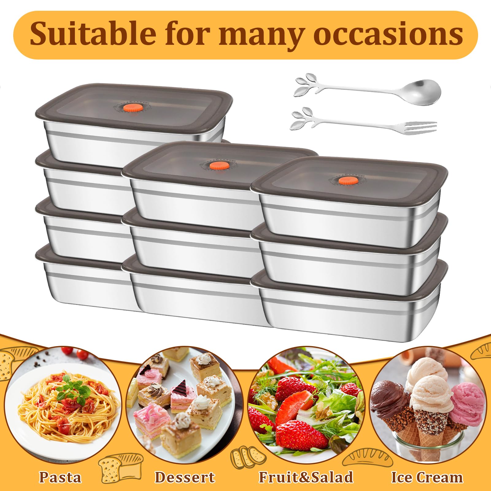10 recipientes de almacenamiento de alimentos de acero inoxidable 316, tapas herméticas, 1500 ml, contenedor de metal para refrigerador, contenedor de comida de metal