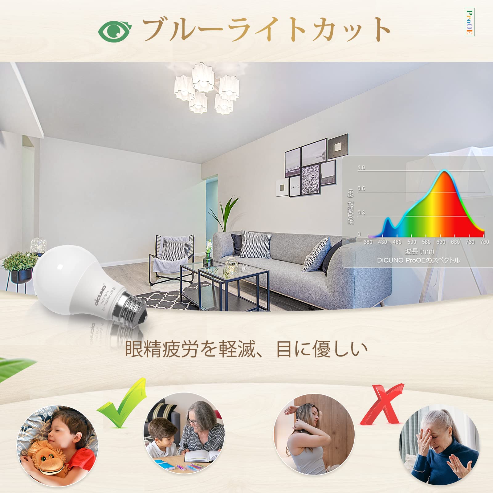 Amazon | 【高演色Ra98】DiCUNO LED電球 E26口金 60W形相当 昼白色 9W
