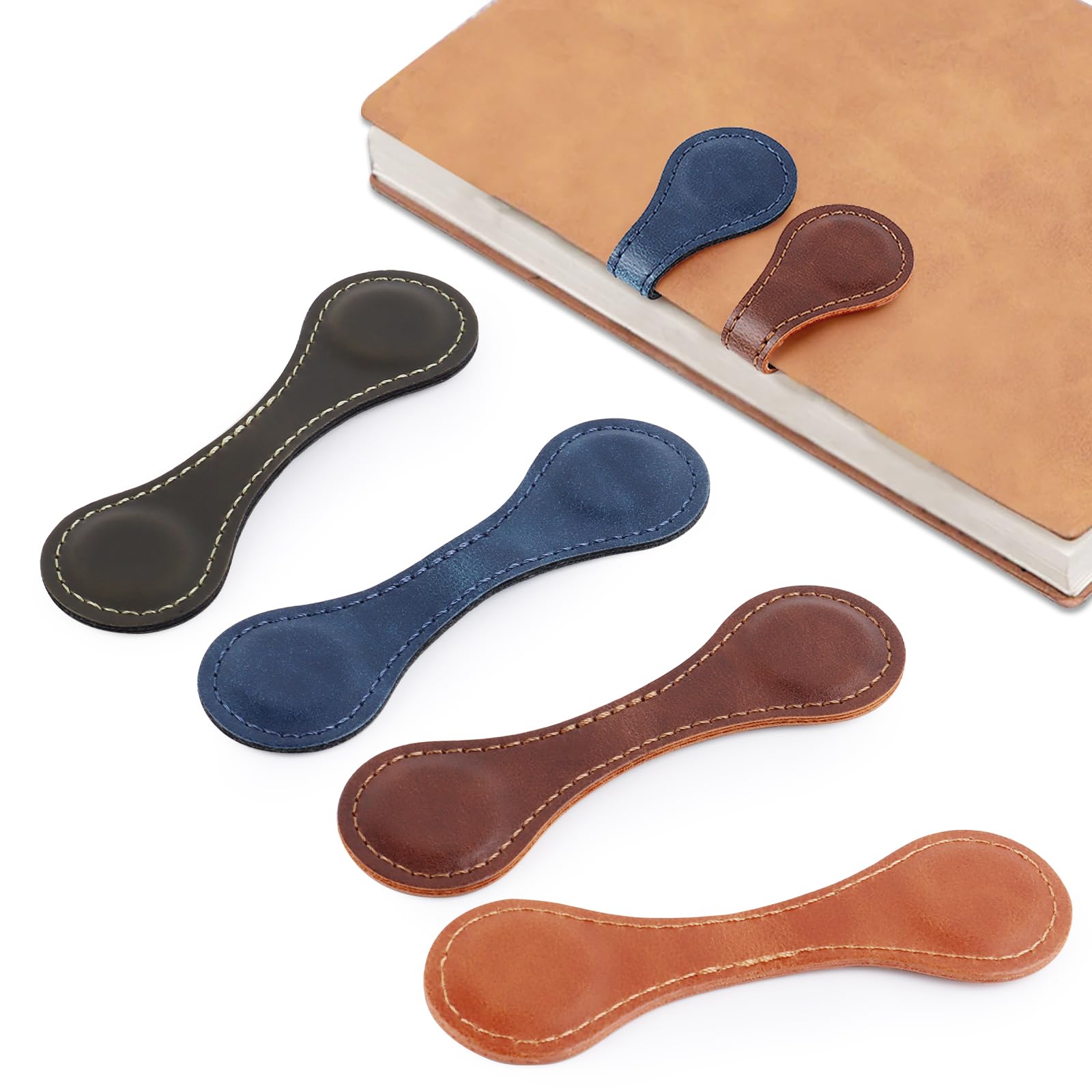 PBUSPU 4 Piezas Marcapáginas Magnéticos de Cuero,Segnalibro Magnetico Pelle Segnalibro Magnetico in Pelle Segnalibro Segnalibro in Pelle Fatto A Mano para Familiares Amigos Amantes De Los Libros