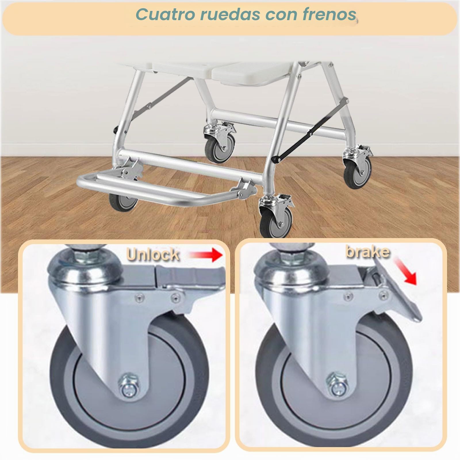 Silla de Ducha para Personas Mayores, Silla de Ducha con Ruedas Plegable