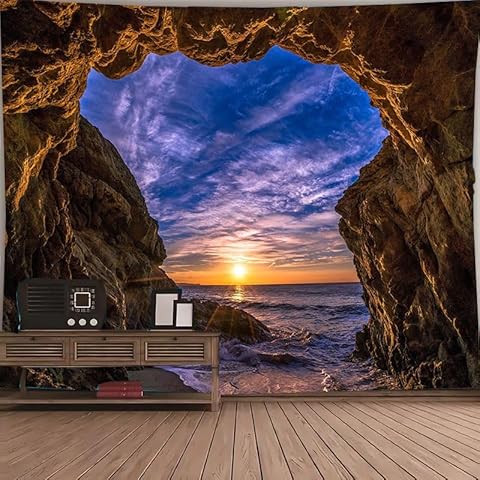 FENDROM Sea Cave Tapestry Wall Hanging Blue Ocean Sea Scenic Tapestries Seagull Nature Landscape Beach Island Large Wall Tapestry for Bedroom Living Room Dorm