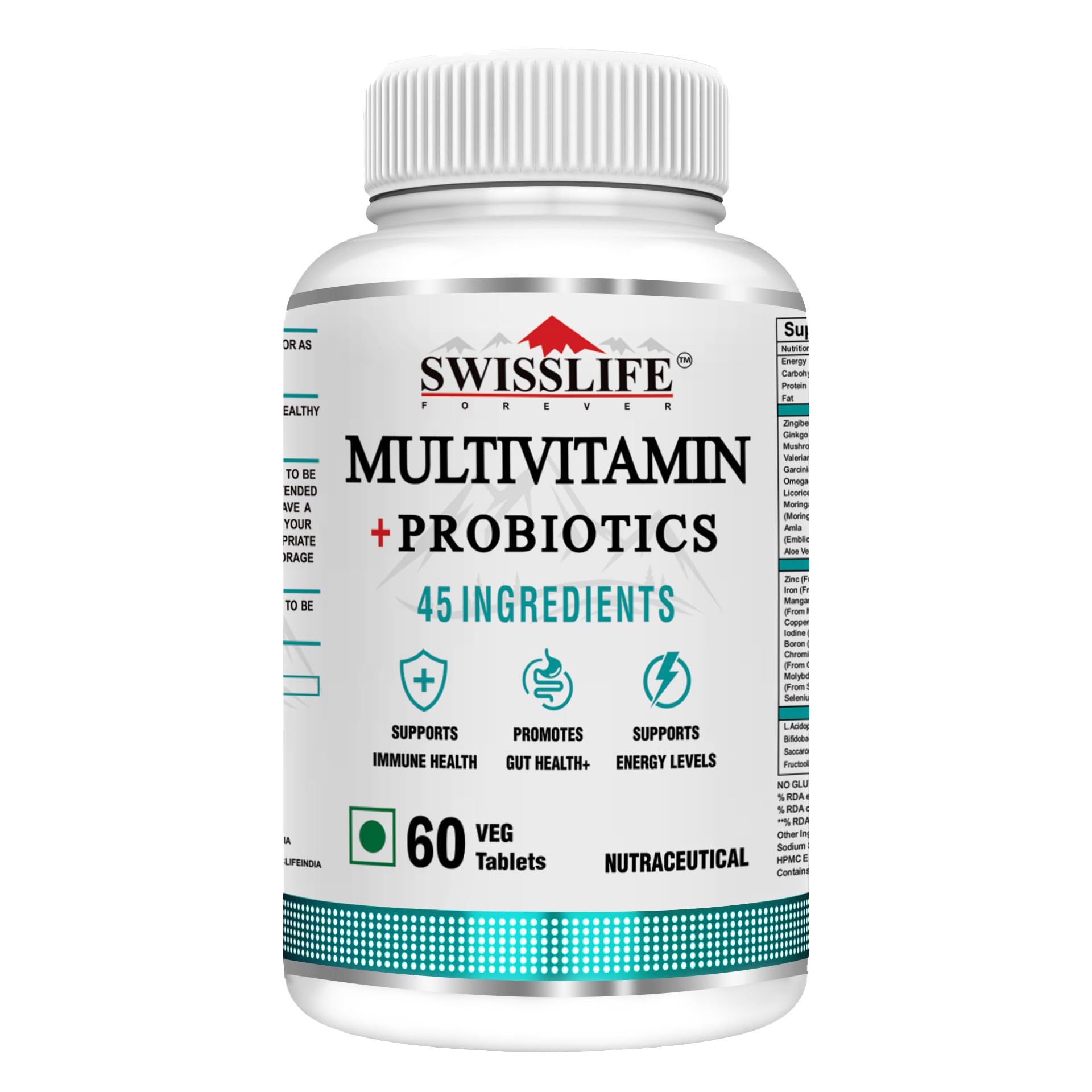 Swisslife Forever Multivitamin with Probiotics - 45 ingredients for men and women| Vit.A, B vitamins, C, D, E | Biotin, Zinc, Vitamins, Minerals and Giloy (60 Tablets) (B0CGF2CYLQ) Amazon Price History, Amazon Price Tracker