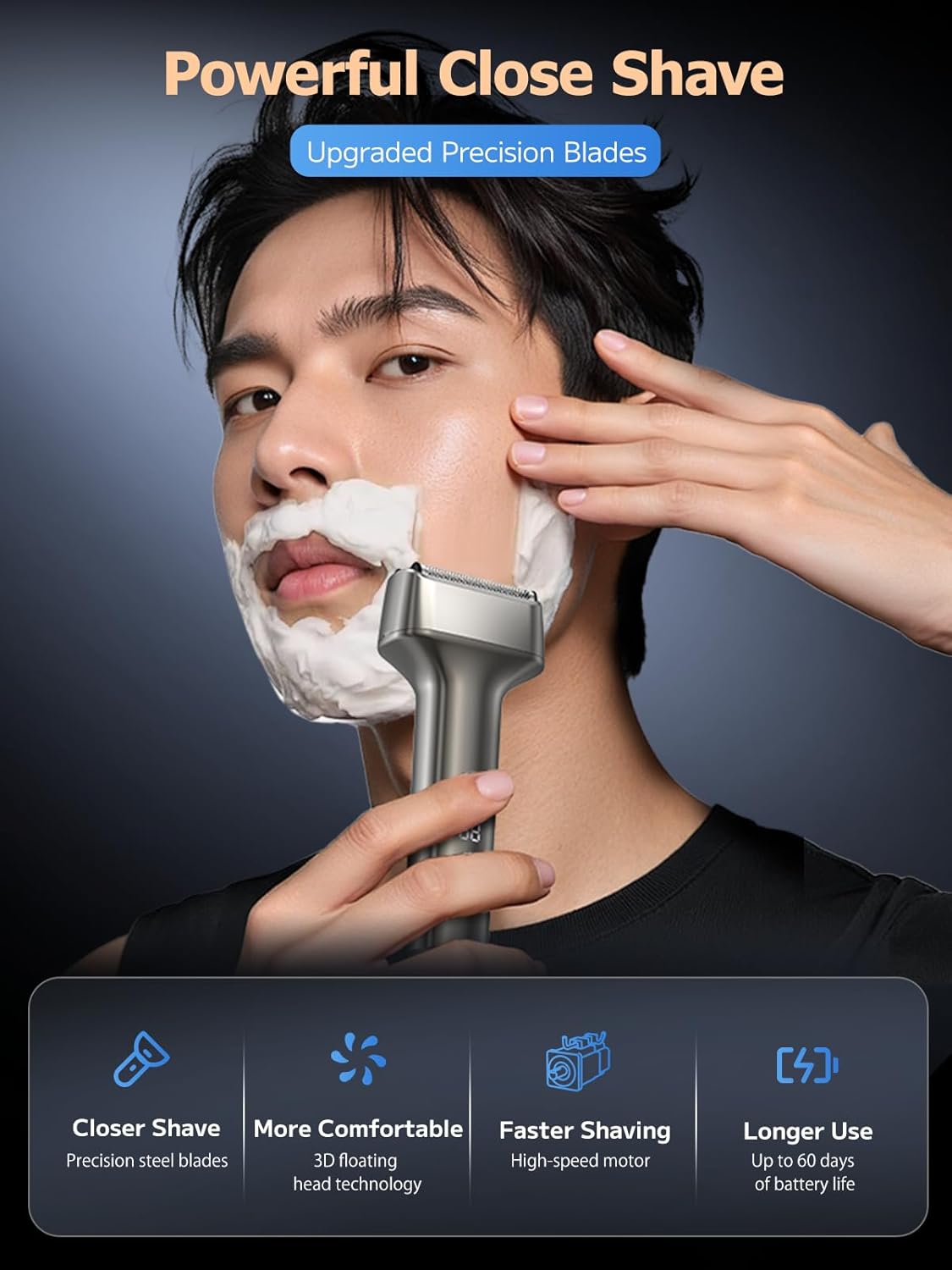 Electric Foil Shavers for Men, Mini Electric Razor for Face & Beard, Samll Shaver Portable Compact & Lightweight for Travel - IPX7 Waterproof Cordless Fast Charge, 3 Blades, Wet/Dry Use