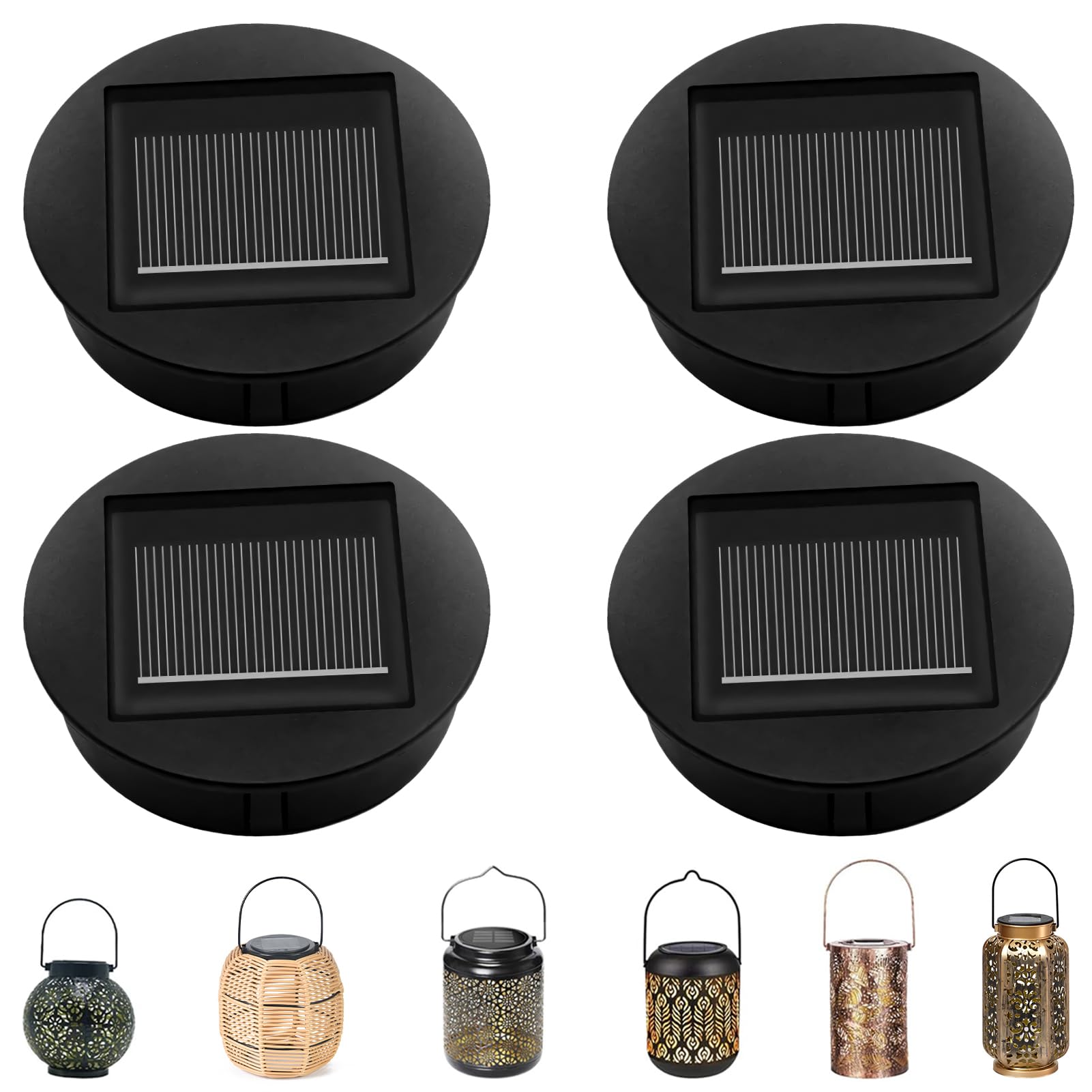 Nexoria Solar Light Lids for Mason Jars, 600mAh Replacement Panels with Warm White Lights, Solar Light Replacement Top for Garden Mason Jars (4PCS(Without String Lights) 7cm Inner Diameter)