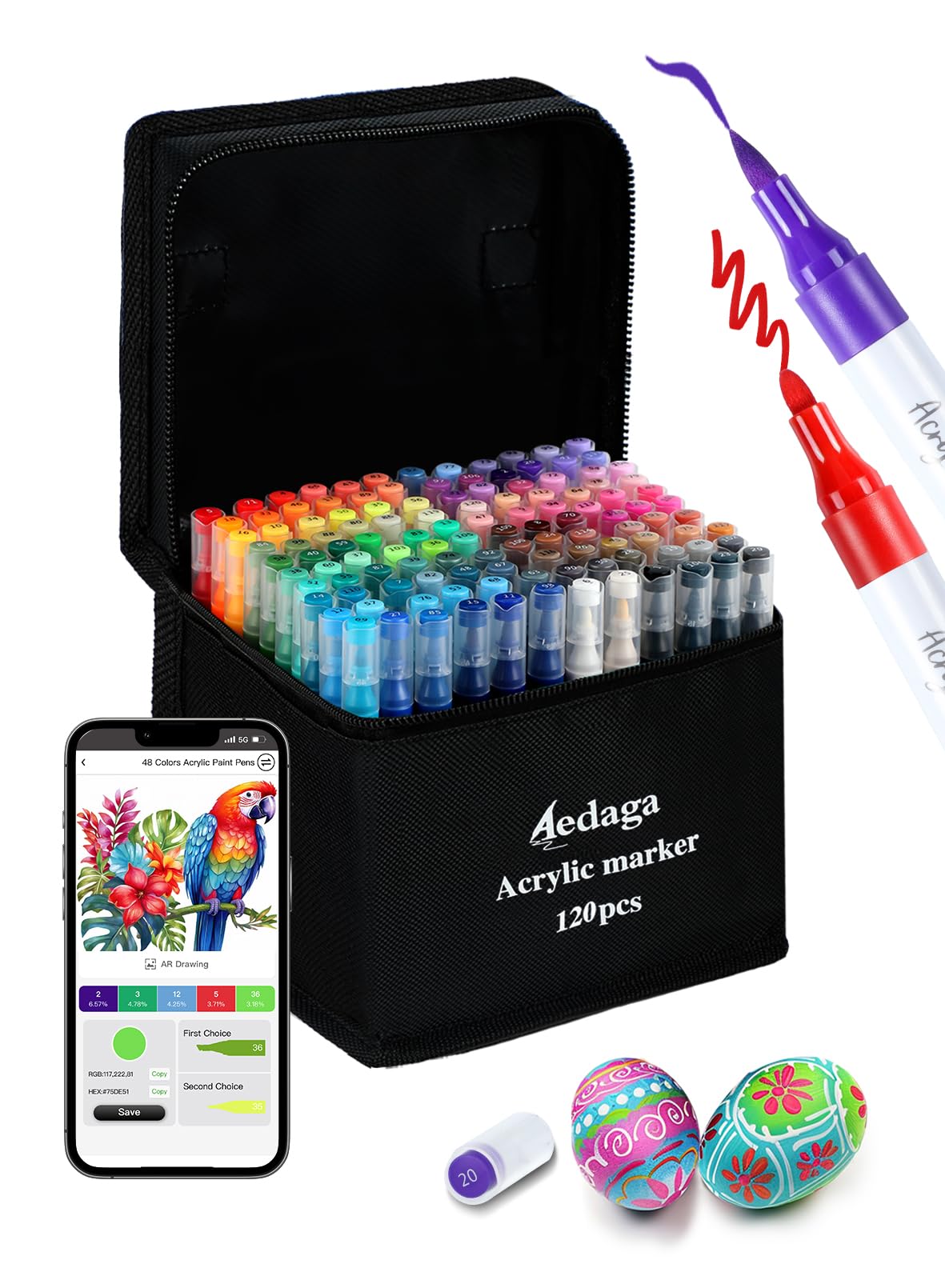 Brled 120 Colours Numbered Acrylic Markers, Dual Tip Acrylic Paint Pens