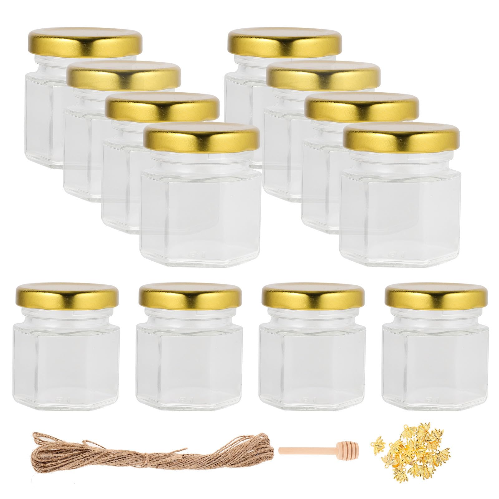 GLEAVI 20 Stück Kleiner Sechseck Glas Honigglas 45ml mit Aluminiumdeckel