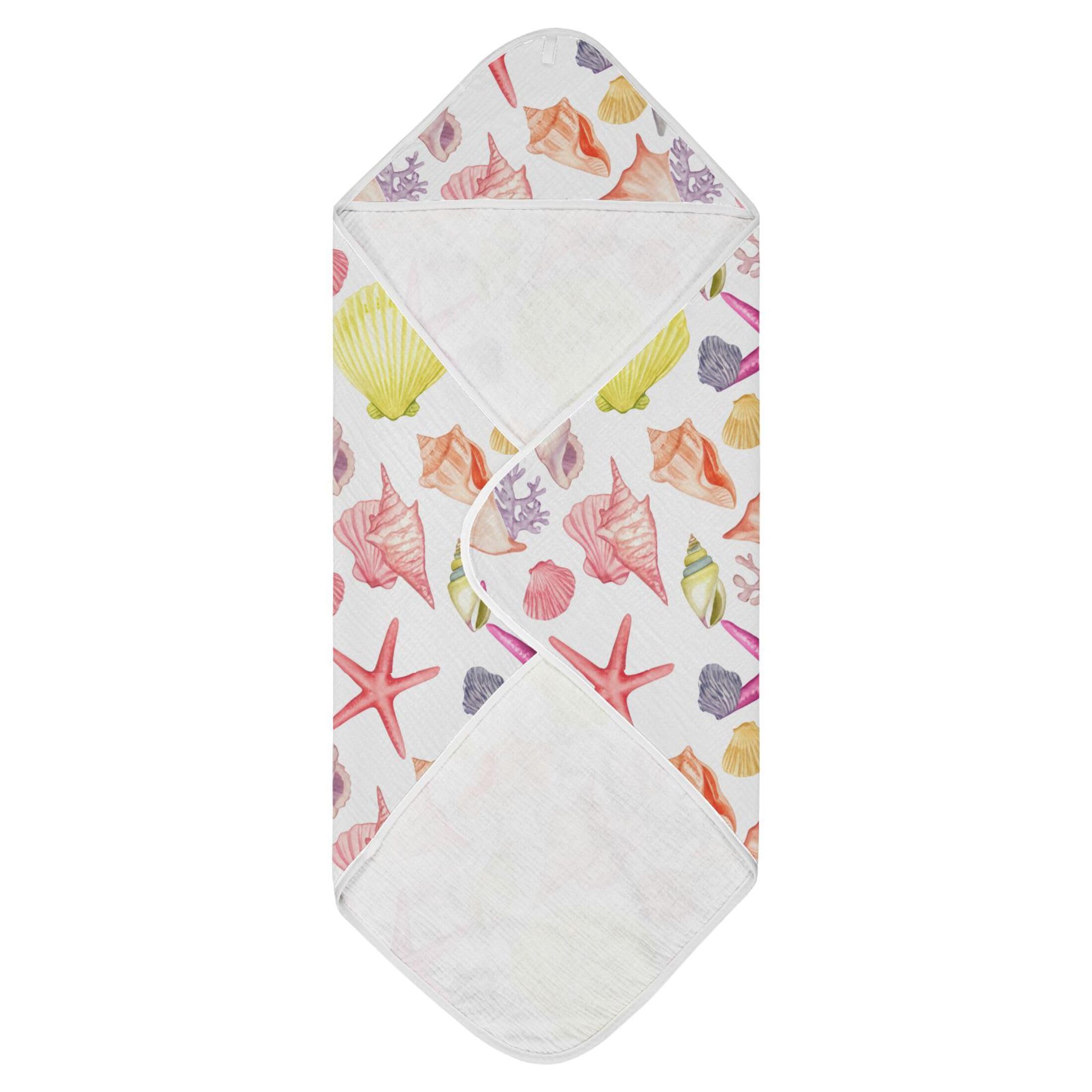 Kigai Baby Hooded Towel Absorbent Baby Bath Shower Towel with Hood for Newborn Boys Girls Babies Infant Toddler (Colorful Seashells 35 x 35 in)