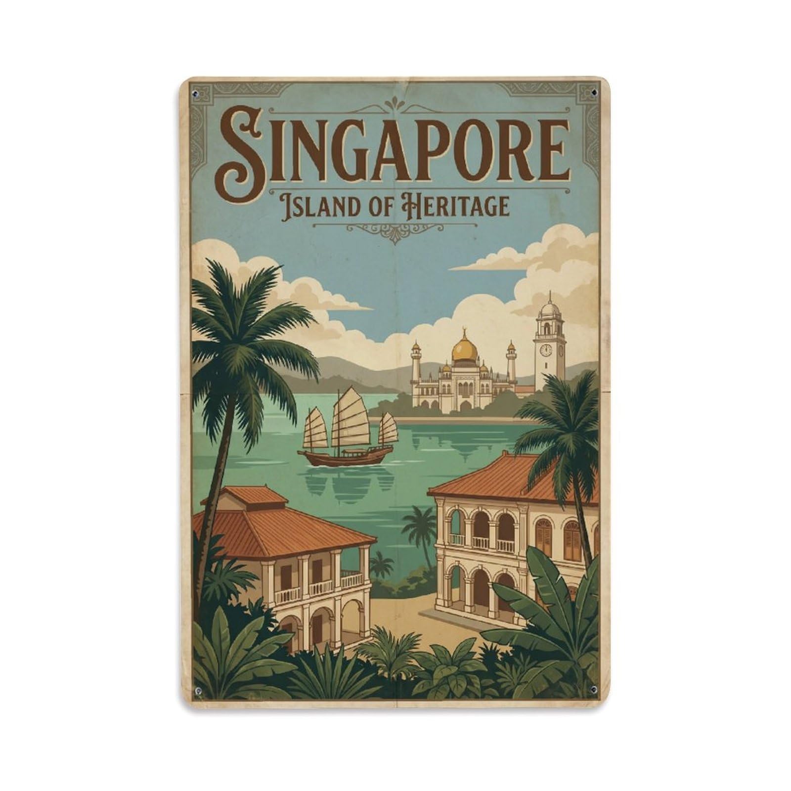 Huiyhb 8X12inch(20X30cm) Vintage Travel Singapore Heritage Metal Tin Sign