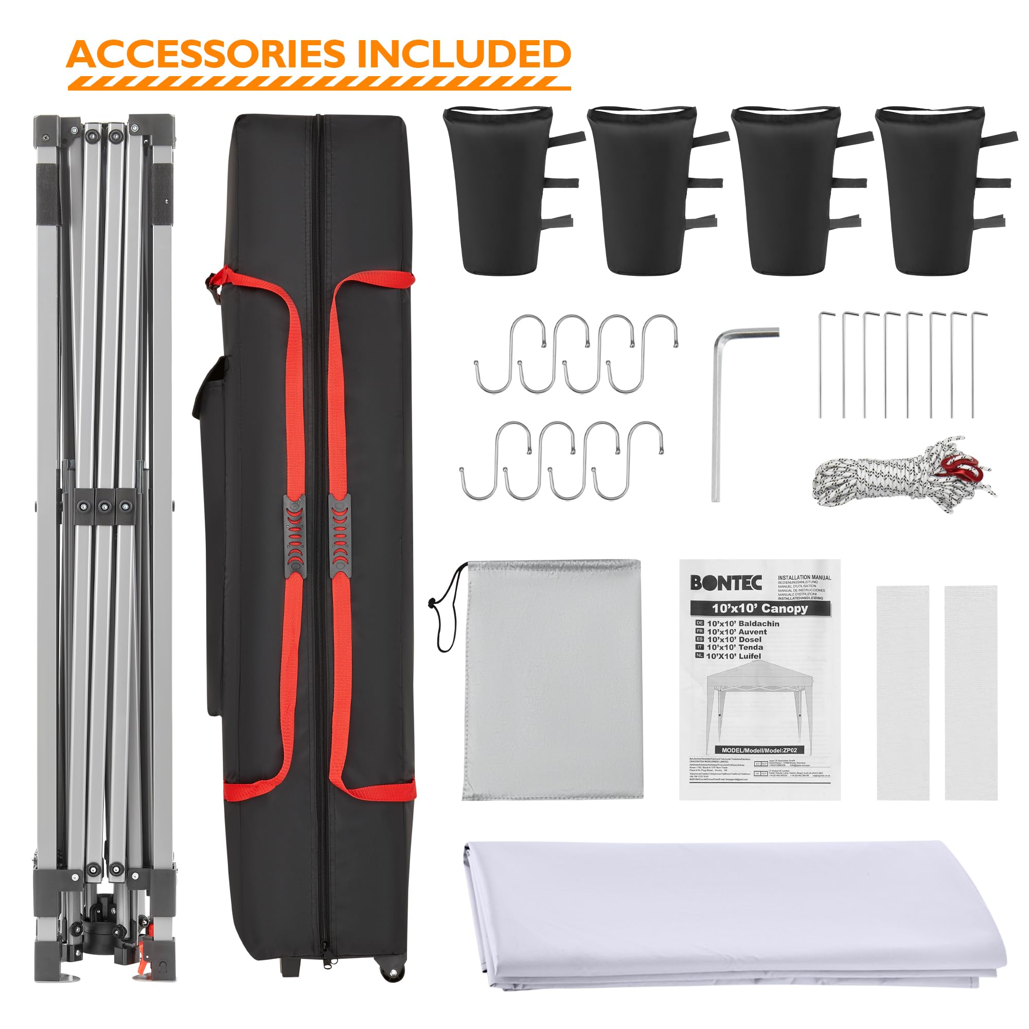 BONTEC Pavillon 3x3m mit Seitenwand, höhenverstellbar, wasserdicht | Stabil, winterfest, UPF 50+ Schutz, einfacher Aufbau, tragbar mit Rolltasche, ideal für Outdoor-Events