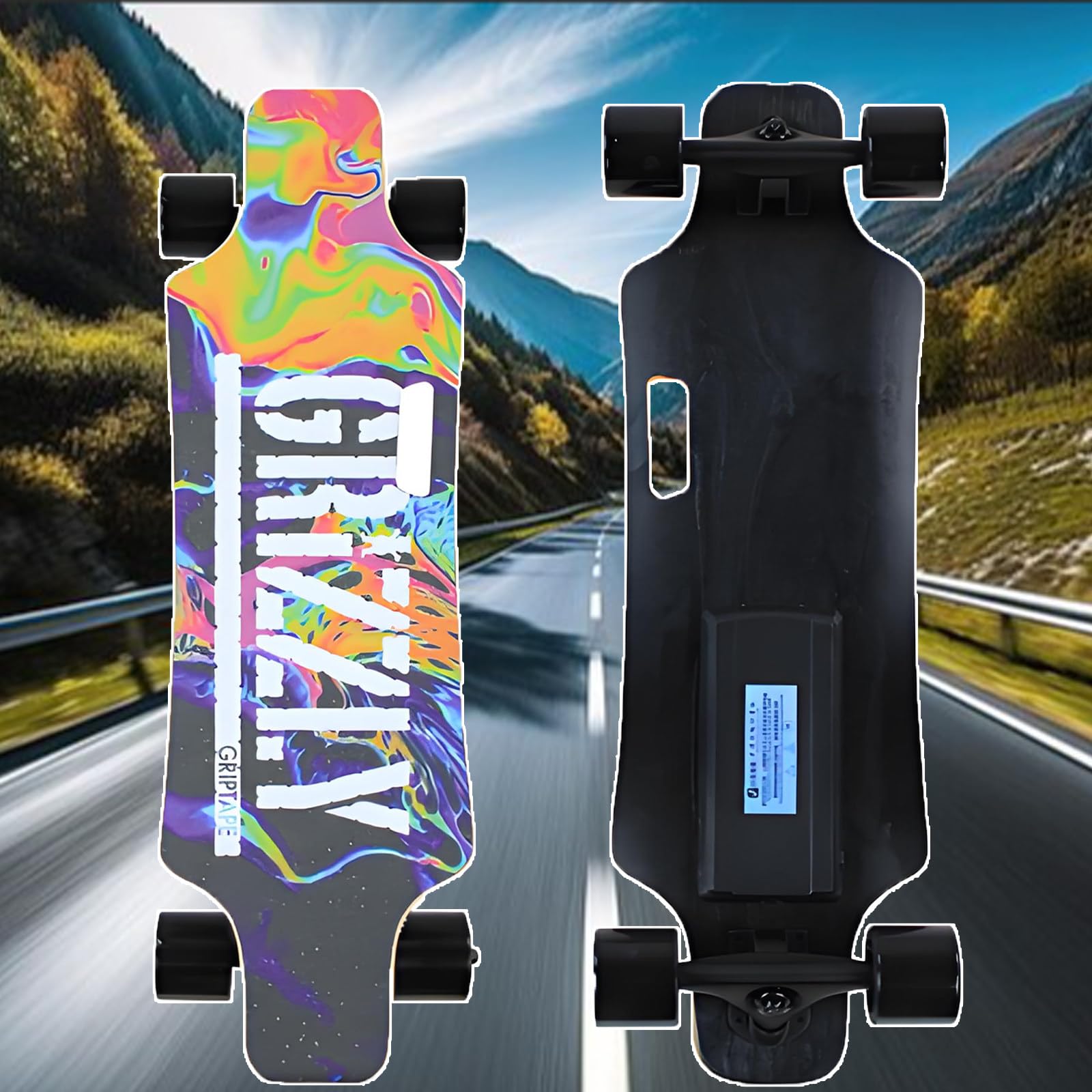 Skateboard Électrique Tout-Terrain Professionnel,Cruiser Électrique Sans Balais 240 W Avec Télécommande 4 Vitesses, Dénivelé 15 %, Autonomie De 24 Km Et 15 Km | Longboard Électrique TypeA