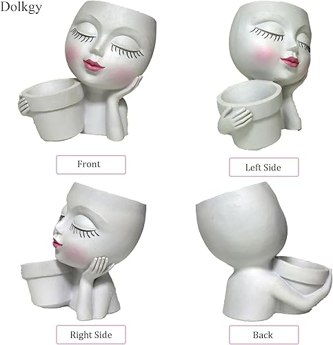 Miniatura 7 de Maceta de cara para mujer, maceta única de cabeza blanca para plantas de interior y exterior, maceta novedosa con agujero de drenaje para el hogar,