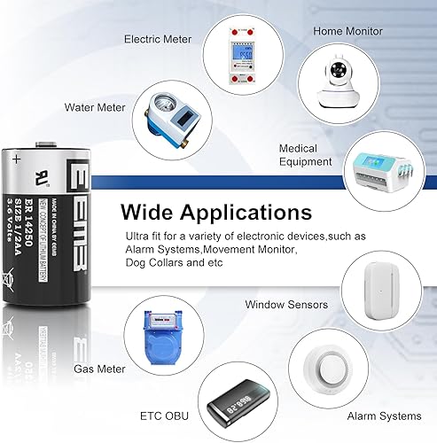 Miniatura 5 de EEMB 1/2 AA Tamaño 3.6V Baterías de litio ER14250 LS14250 3.6Volt 1200mAh Batería de un solo uso 4Pack