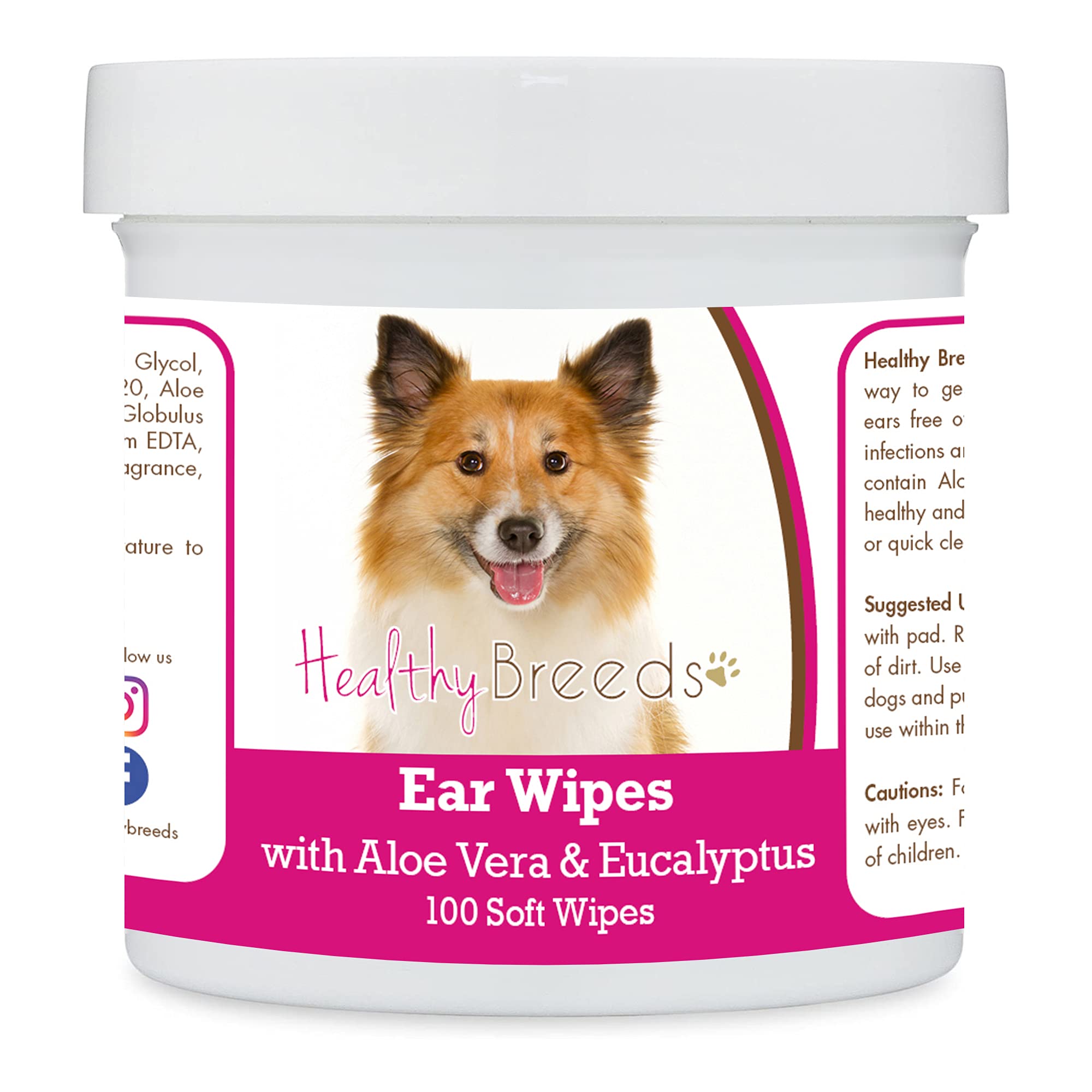 Healthy Breeds Icelandic Sheepdog Ear Cleaning Wipes with Aloe &amp; Eucalyptus for Dogs 100 Count