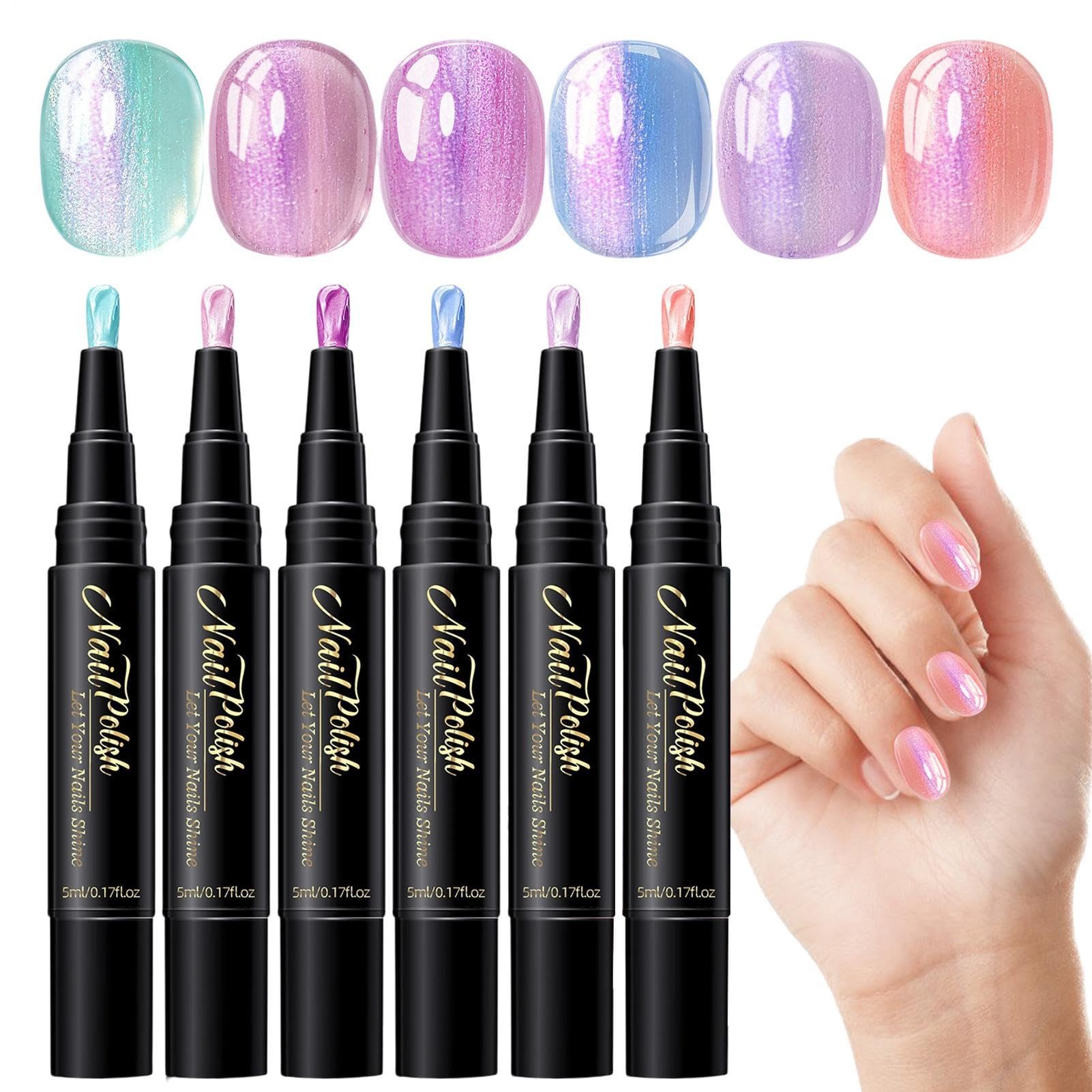 Penne Da Unghie,Gel A Base D'Acqua 6 Colori,Set Di Pennarelli Smalto Unghie Ad Asciugatura All'Aria - Per Casa Salone Feste Viaggi Matrimoni Pratica Donne Ragazze Principianti