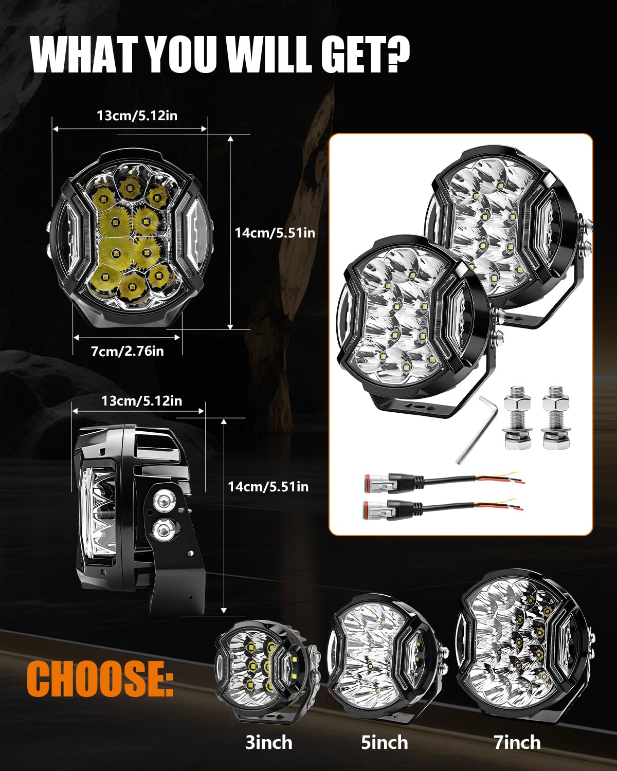 Chelhead Super jasny 5-calowy pasek świetlny LED, 172 W, światła do jazdy dziennej, 20400 lm, z bursztynowym złączem DRL i złączem DT, wodoszczelne reflektory IP68, kompatybilne z ciężarówkami UTV, 4