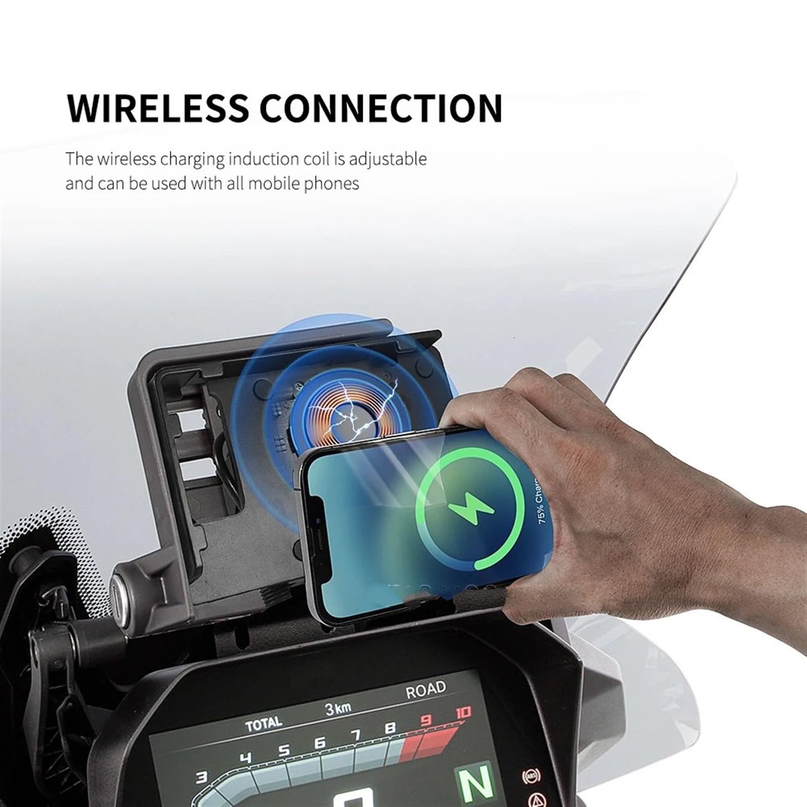 Support Telephone Velo Pour BMW R1200GS LC Pour Support De Navigation Aventure R1250GS S1000XR R1200RS USB Chargeur Sans Fil Support Téléphone Portable Support Support Telephone Moto Rotation(Wireless