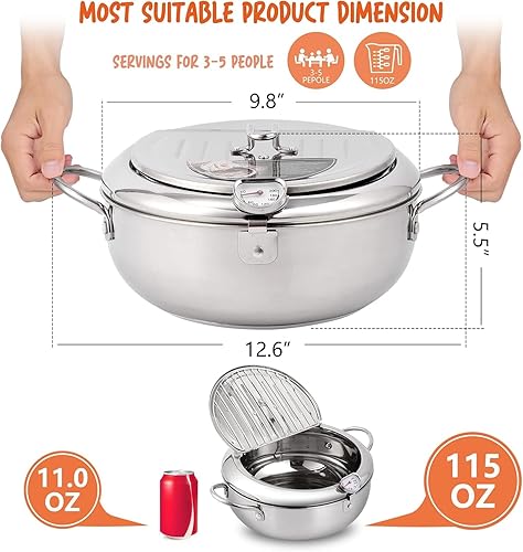 Miniatura 5 de Olla japonesa Tempura de acero inoxidable con termómetro