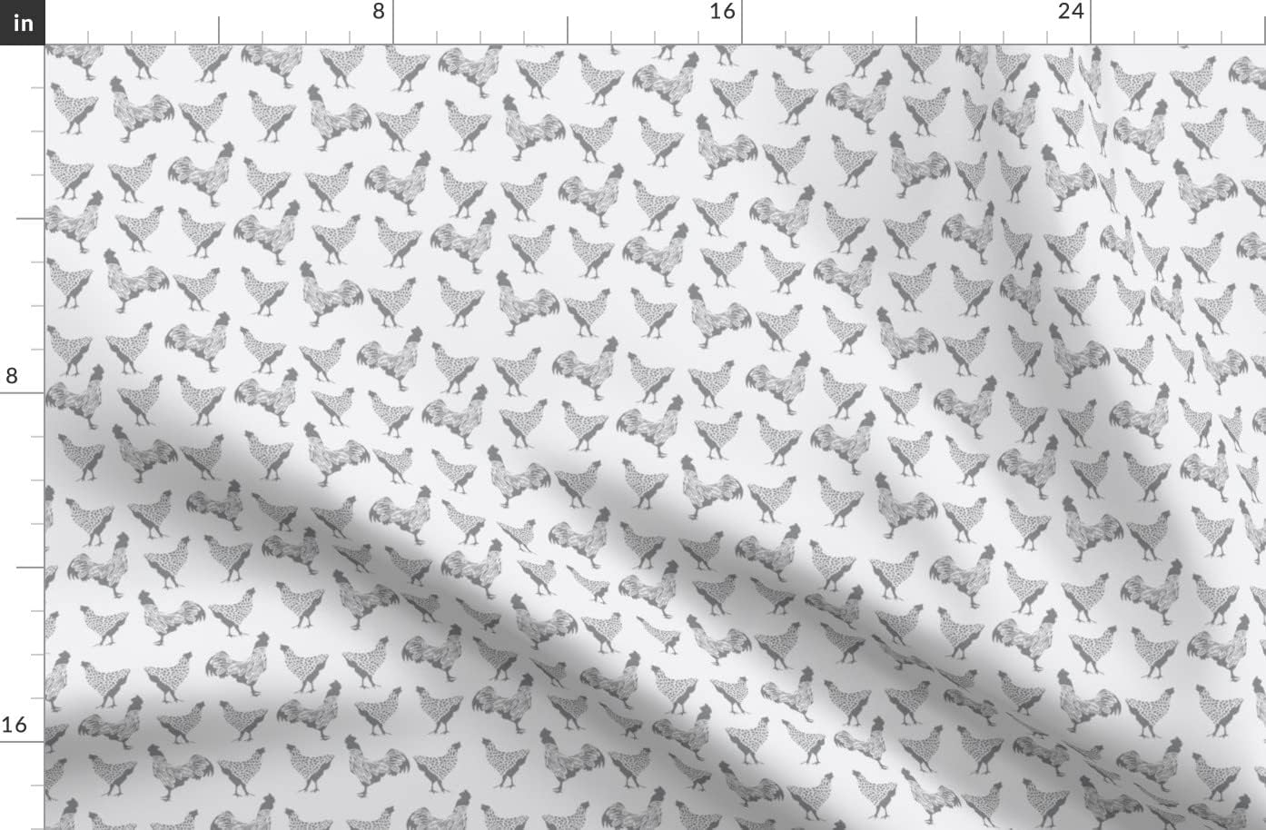 Spoonflower Fabric - Grey Chicken Farm Animal Neutral Hen Rooster Printed on Organic Cotton Sateen Fabric by The Yard - Sewing Quilting Apparel Home Decor