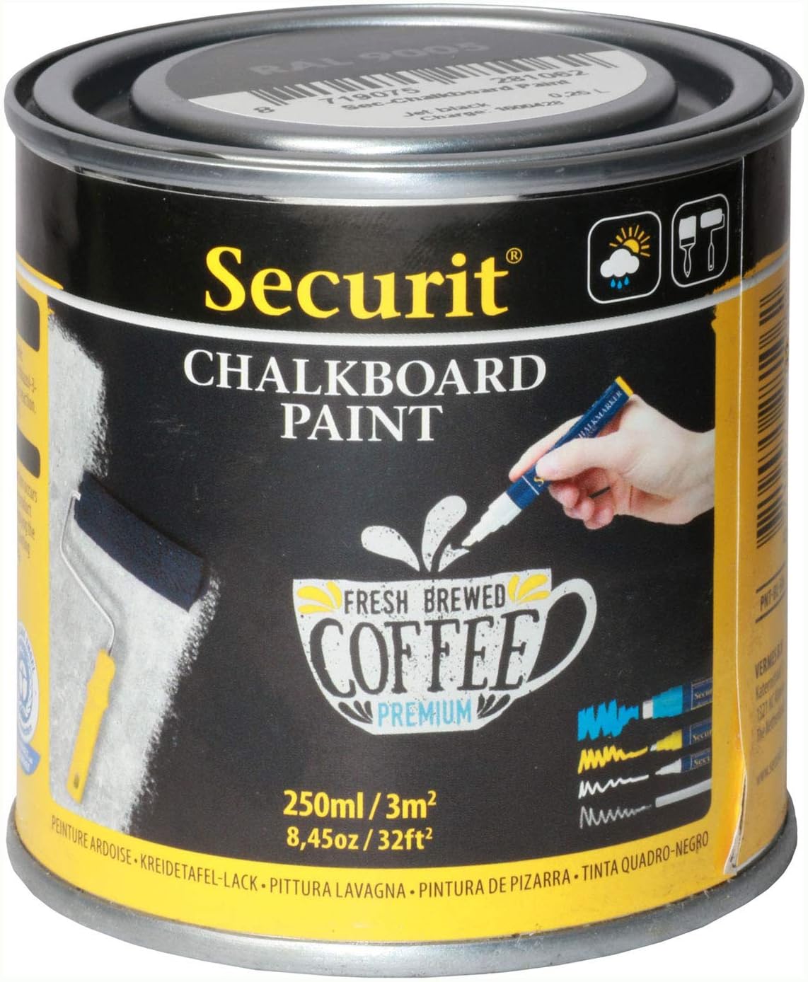 Securit Water-Based Acrylic Chalkboard Paint For Glass/Metal/Ceramic/Plastic/Wood, 250ml (PNT-BL-SM)