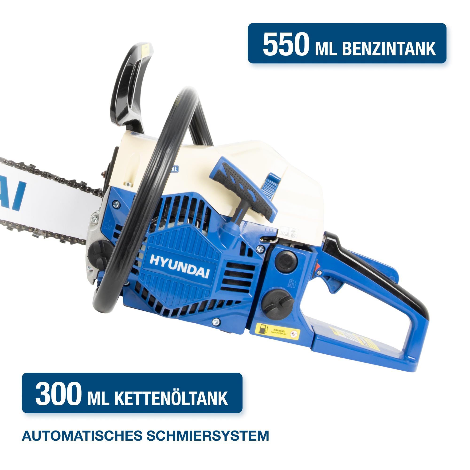 HYUNDAI Benzin-Kettensäge CS6220G | 51 cm/20" HYUNDAI Schwert und Kette | Motorsäge, Motorkettensäge, Benzinsäge | Hubraum 61.5 cm³ | 3.9 PS Leistung | inkl. Werkzeugset