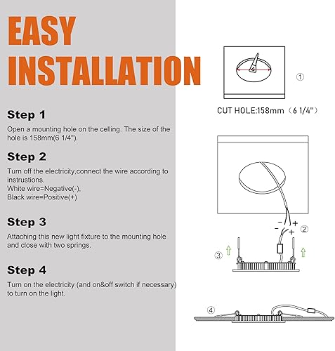 Miniatura 7 de Facon Luz LED de disco de 6.5 pulgadas, 12 V, 4 paquetes de luz de montaje empotrada delgada de aluminio, luz interior de 12 V CC para RV, cámper,