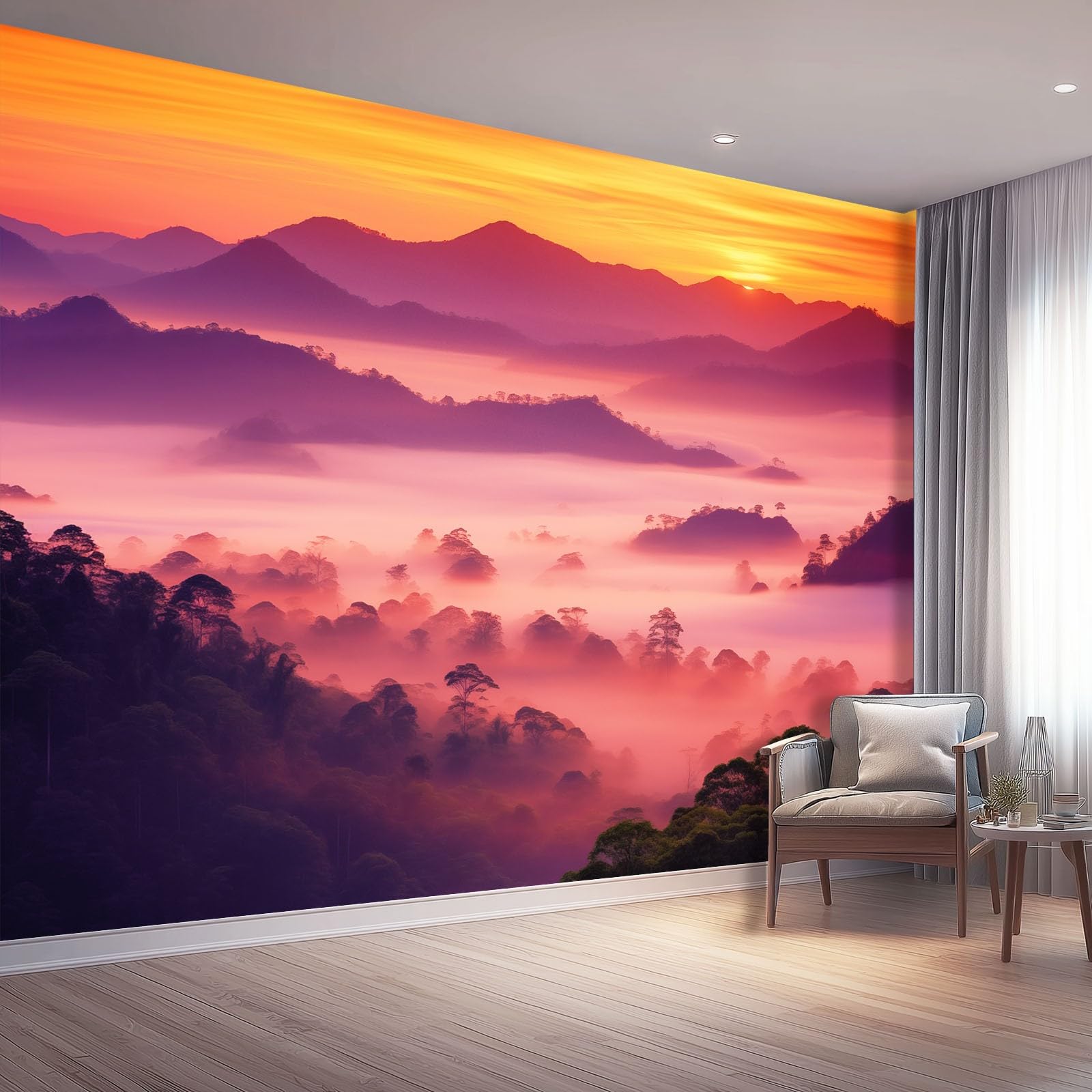 Nature Mountains Clouds Sunrise Wallpaper, Non-Woven Decoration Poster Picture Wall Mural, Colorful Large Wall Murals Hd Printing Water Proof for Living Room Bedroom Bathroom - 300 x 210 cm (W x H)