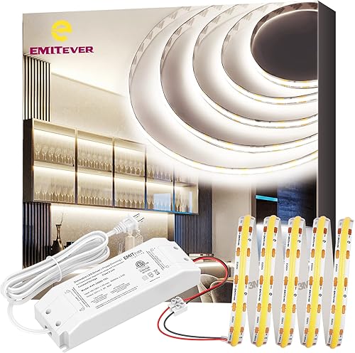 EMITEVER COB - Tira de luces LED de color blanco neutro, cinta de luz de 4000 K de alta densidad, CC 24 V, 300 lúmenespie, 480 LEDsM, 2400