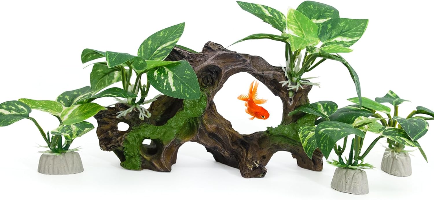 Driftwood Cave Aquarium Decor Silk Aquarium Plants for Betta Fish Tank Accessories Decorations