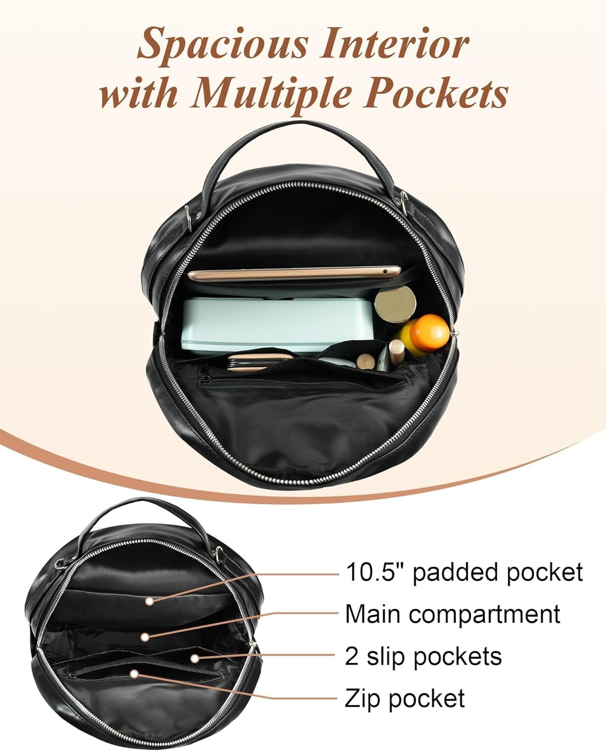 Fmeida Mini Backpack for Women Designer Vegan Leather Small Backpacks Purse Convertible Shoulder Bag Fashion Ladies Daypack w Tassel, Black