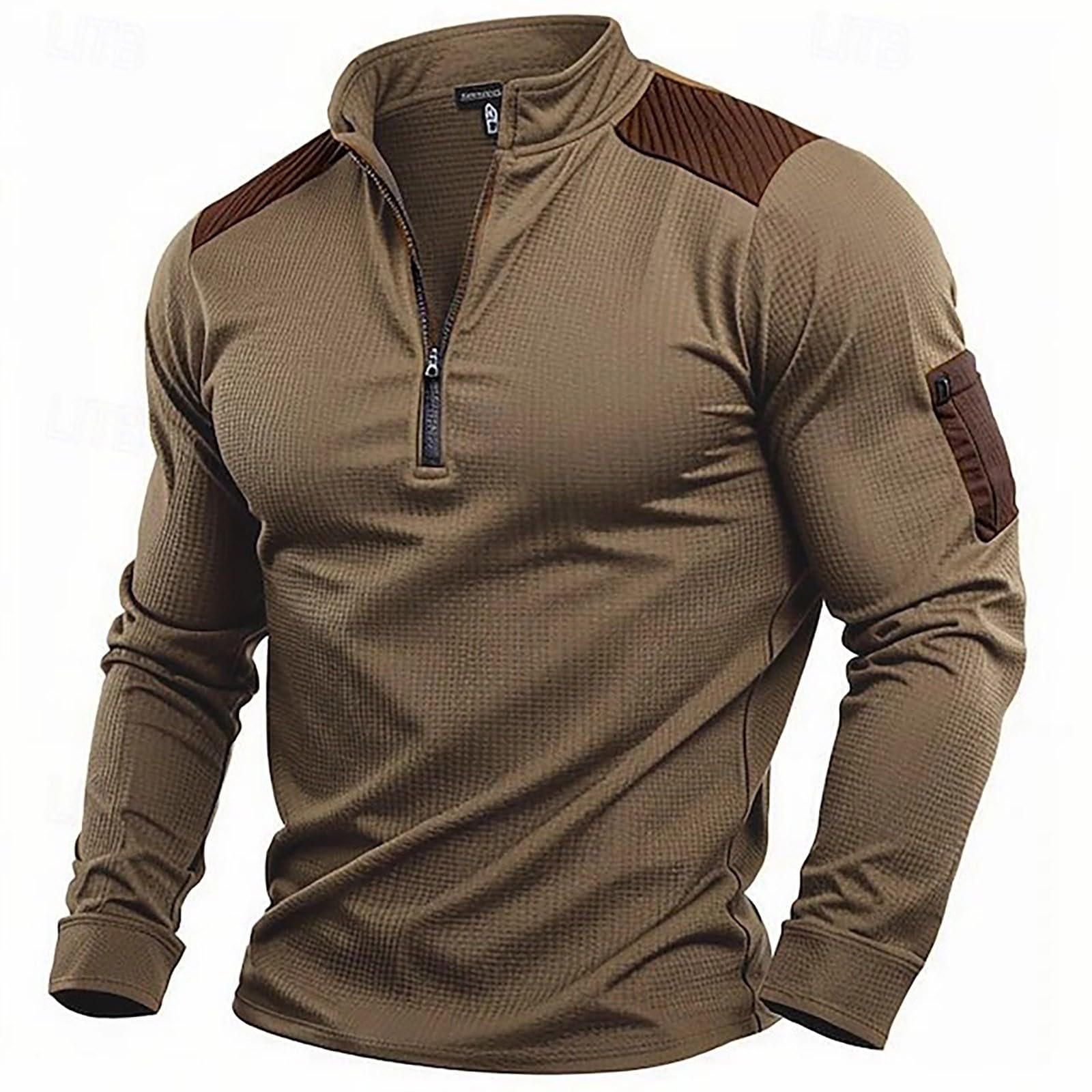 Camiseta táctica de combate para hombre, manga larga, cuello con cremallera, camuflaje, paintball, airsoft, militar