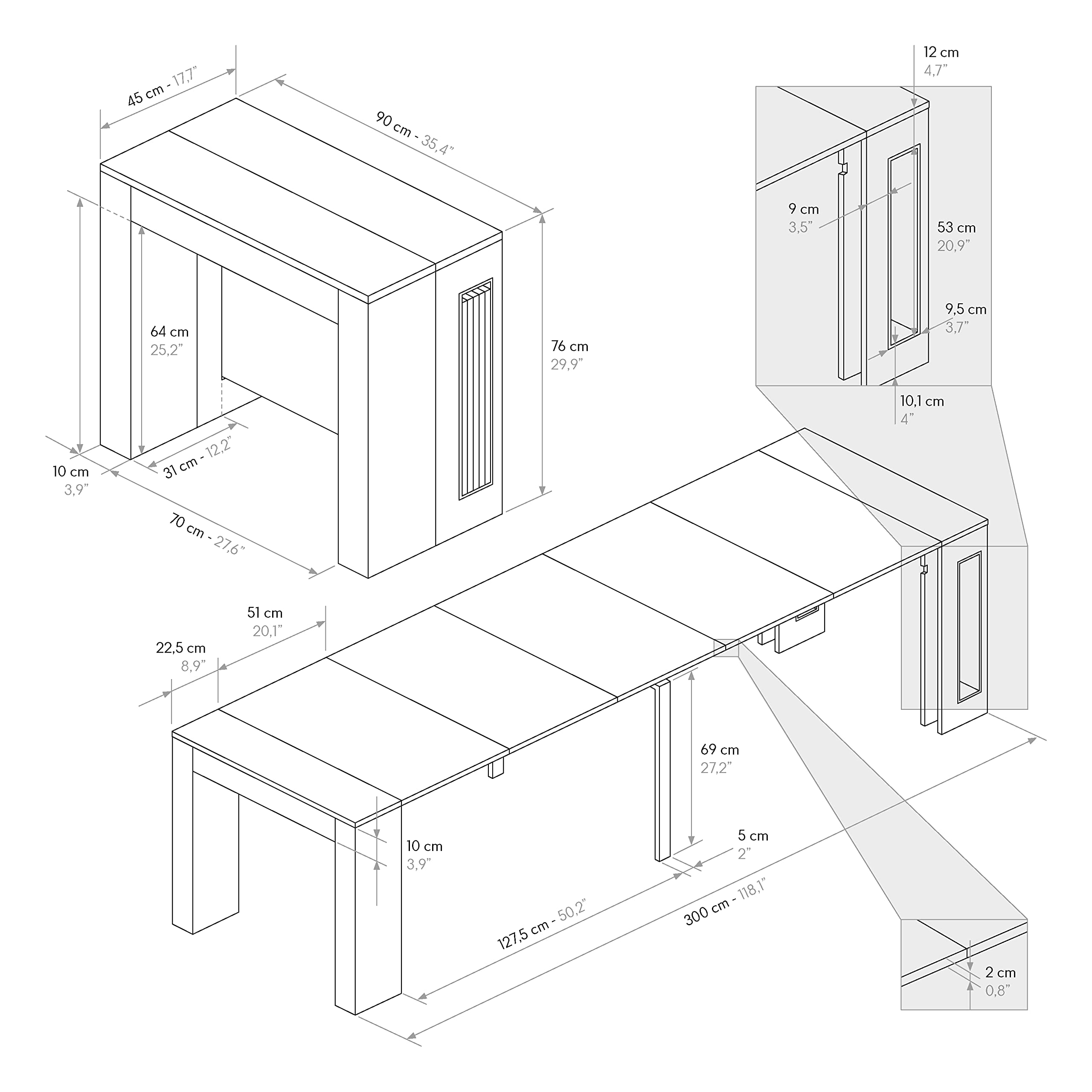 PAZZO DESIGN, Tavolo Consolle Allungabile Con Porta Prolunghe Elvire, Rovere Rustico, Fino A 12 Posti, Tavolo Consolle Cucina, Tavolo Consolle Salvaspazio, Made in Italy, Da 45 A 300 Cm - id_1931