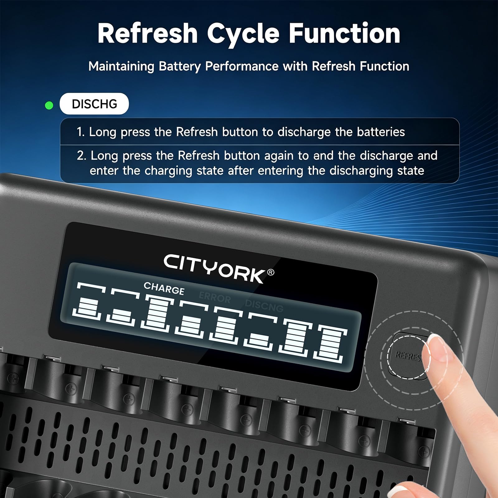 CITYORK Paquete de 12 baterías recargables AA de 3000 mAh 1.2 V Ni-MH con caja de batería con 8 bahías AA AAA LCD Smart 1.2 V NiMH/NiCd, carga rápida