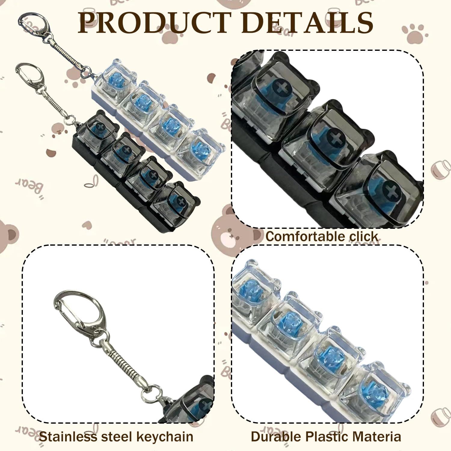 2PCS Bear Keyboard Fidget Keyring, Fidget Keyboard, Clicky Toy - Image 3