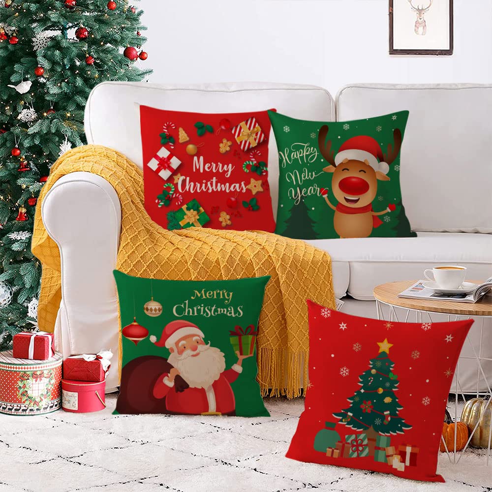 Set di 4 federe per cuscini natalizie, 45,7 x 45,7 cm, decorazione natalizia, rustica, per divano