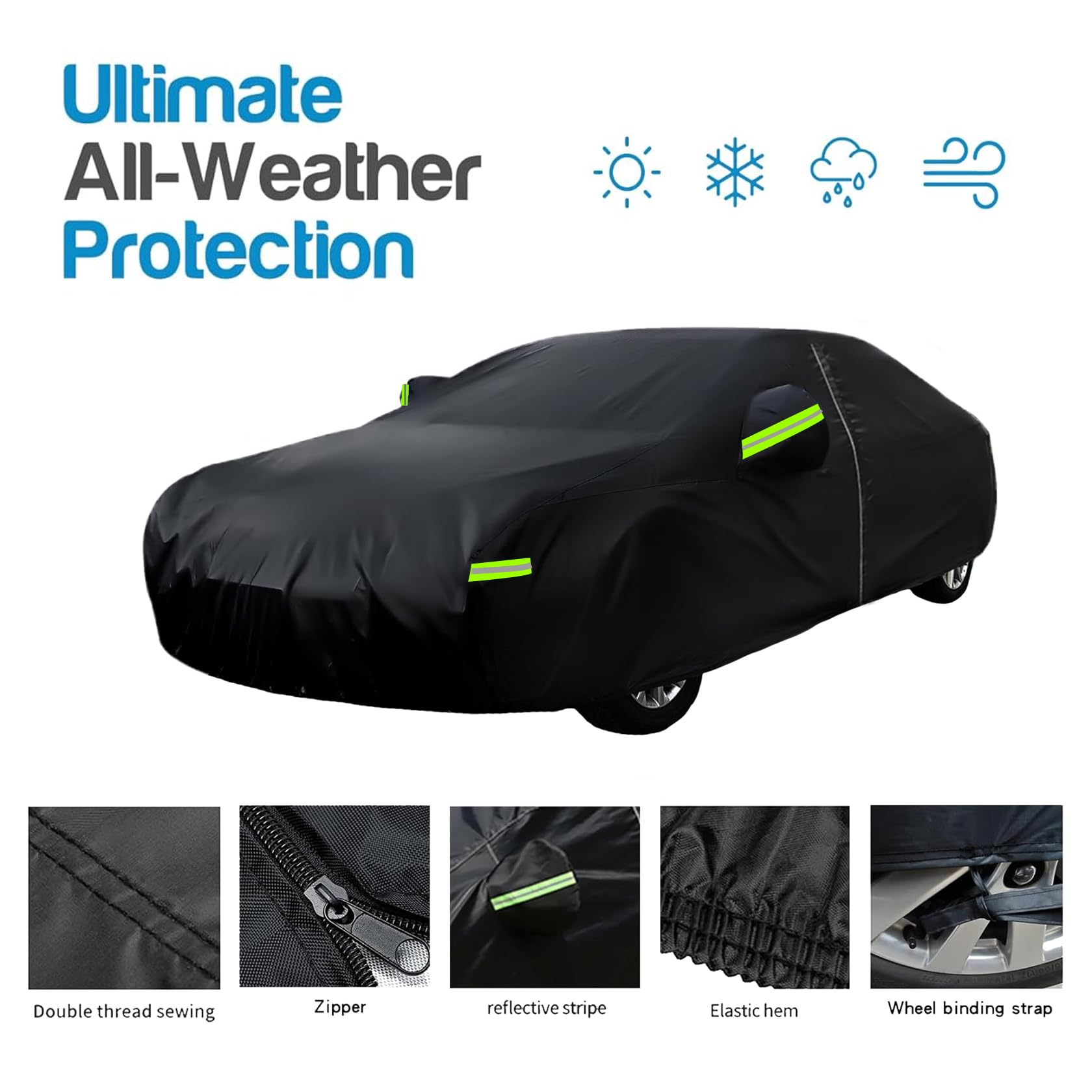 Sedan Car Cover Car Cover Waterproof All Weather for Automobiles Outdoor Full Car Covers Windproof Universal Fit for — view 2