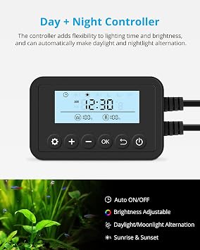 NICREW SkyLED Plus Aquarium Plant Light, Freshwater Fish Tank Light with Ramp Up and Dim Down, Spectrum Adjustable and Lighting Schedule Programmable with Controller, 12-18 Inches, 11 Watts