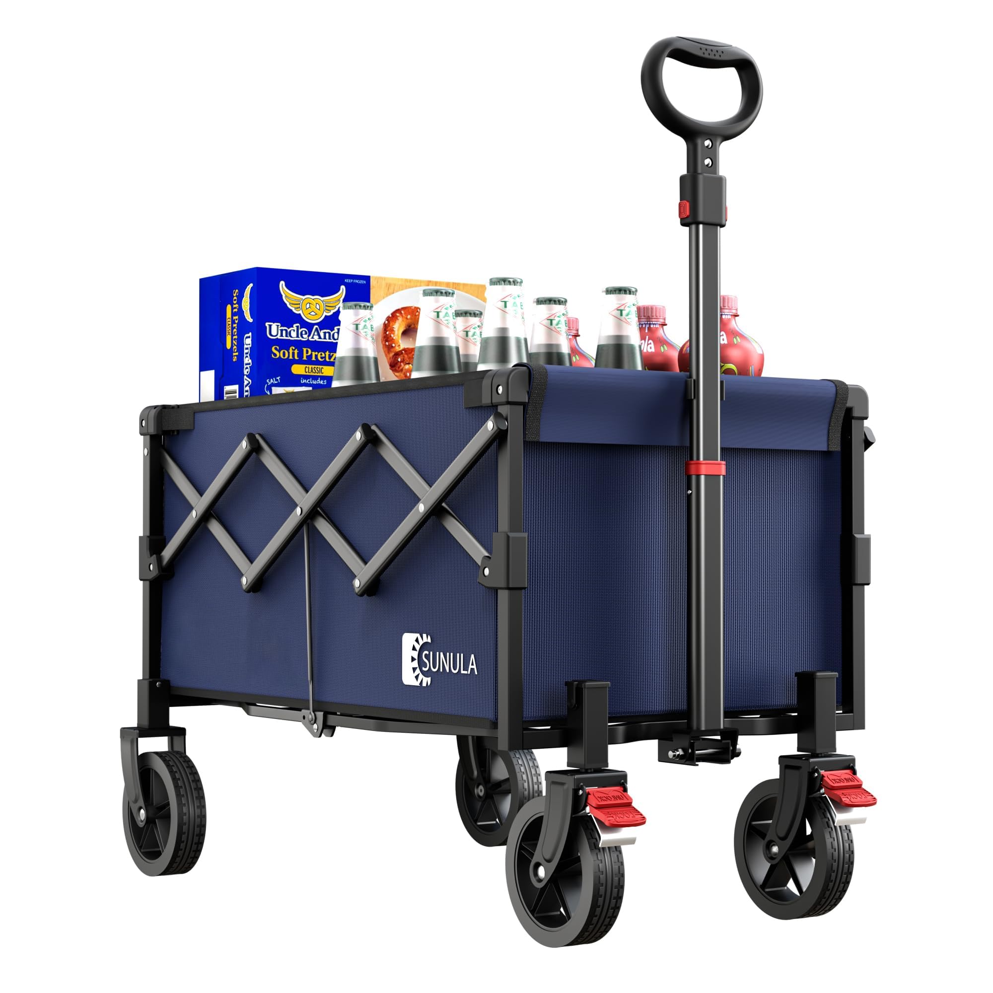 Sunula 220LBS Folding Camping Trolley, Heavy Duty 120L Large Capacity Garden Wagon Cart with All-Terrain Wheels, Lightweight Outdoor Utility Foldable Festival Trolley for Grocery, Shopping, Blue — image 1
