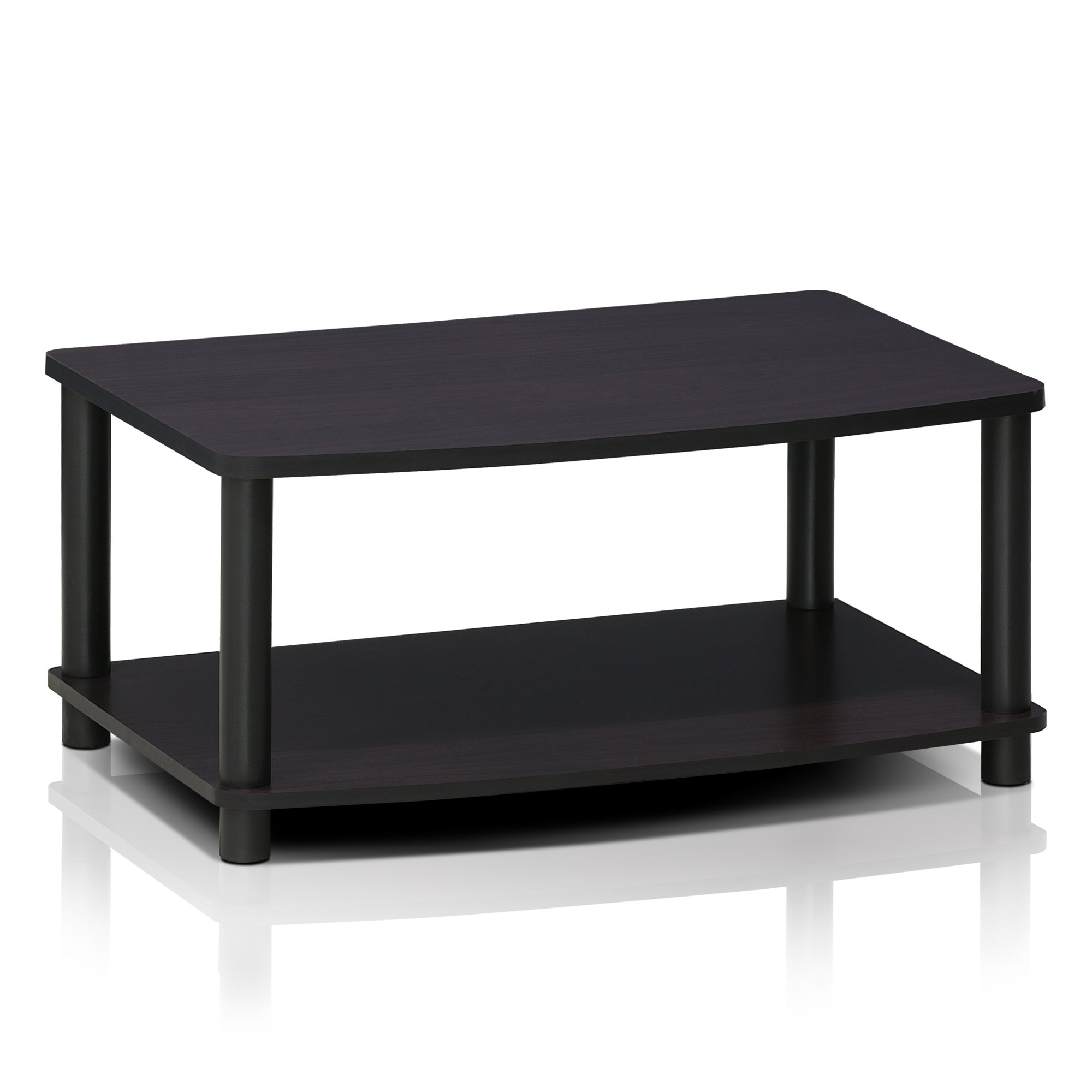Furinno TURN-N-TUBE TV Riser Stand, 2-Tier Small Elevated No Tools TV Stand, TV Console for TV up to 32 inch, 15.8" x 23.8" x 11", Dark Walnut