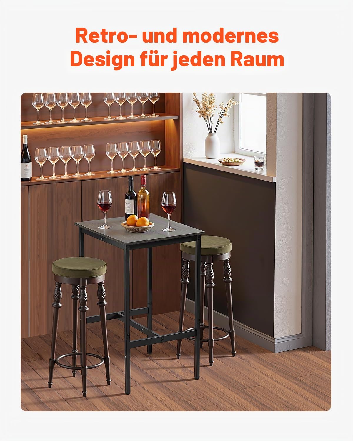 VEVOR Bartisch Bistrotisch Kneipentisch mit Metallrahmen, Kleiner Küchentisch Esstisch (610 x 610 x 914 mm), Ausstellungstisch für Wohnzimmerpartys Pubs Esszimmer Cafés, rustikales Braun & Schwarz