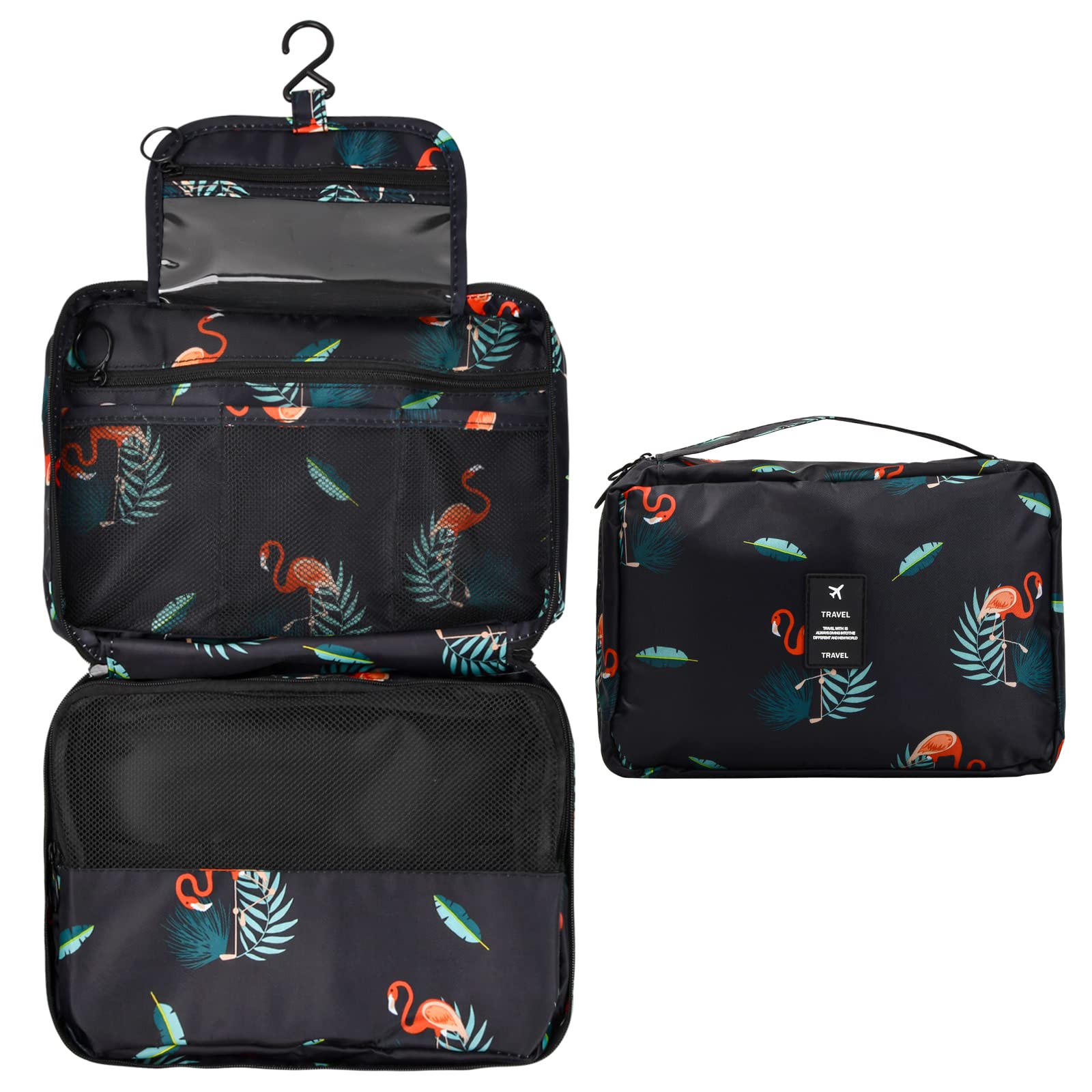 Toilettas voor dames en heren, 25,5 x 17 x 8,5 cm, om op te hangen, compact, met 4 vakken, waterdichte toilettas, voor op reis, opvouwbare make- uptas, groot, voor meisjes, make-up, A, mode