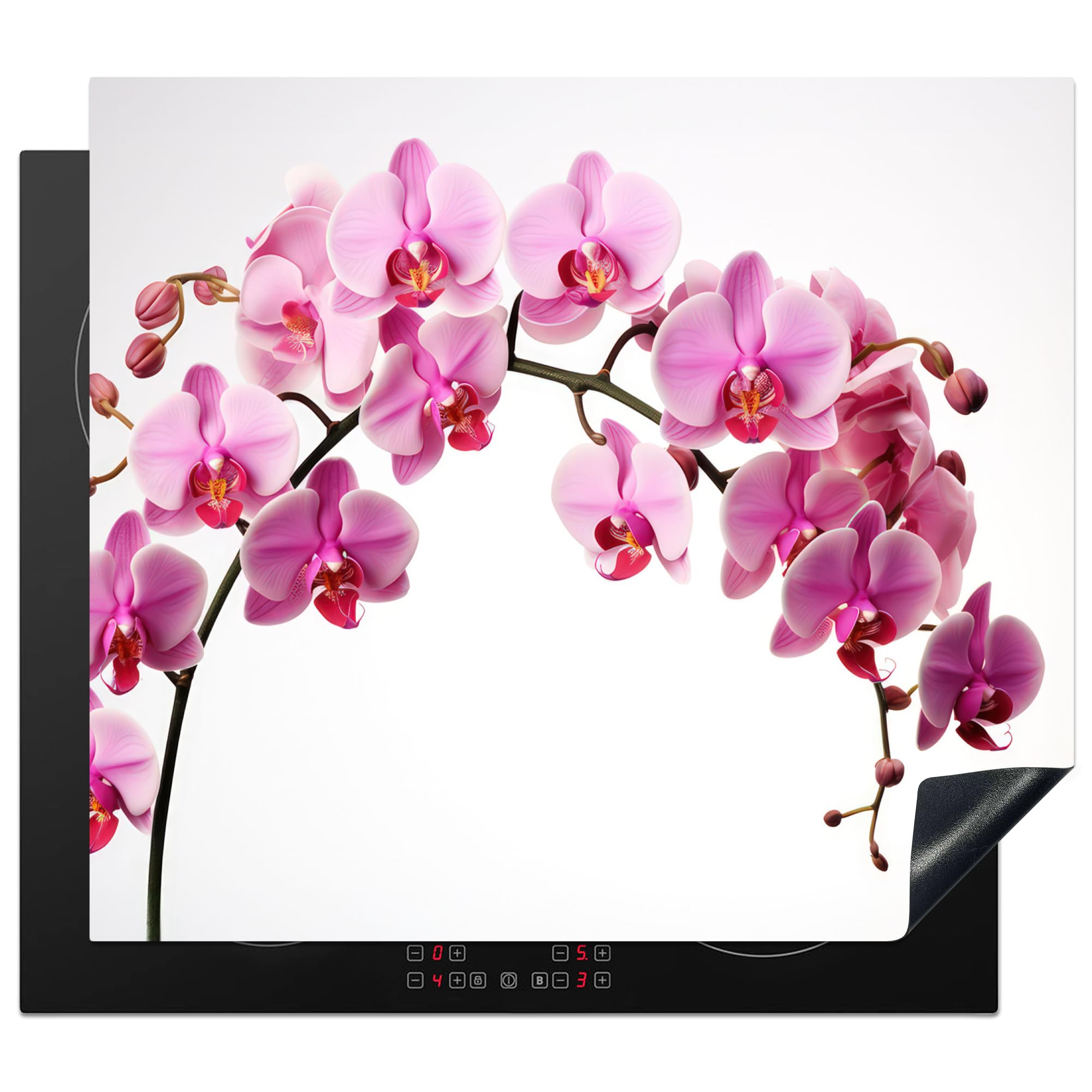 KitchenYeah© Induction Hob Cover Protector Mat 20.1"x23.2" / 59x51 cm Kitchen Universal Ceramic Covers for Electric Cookers Vinyl Flowers - Pink - Branch - White