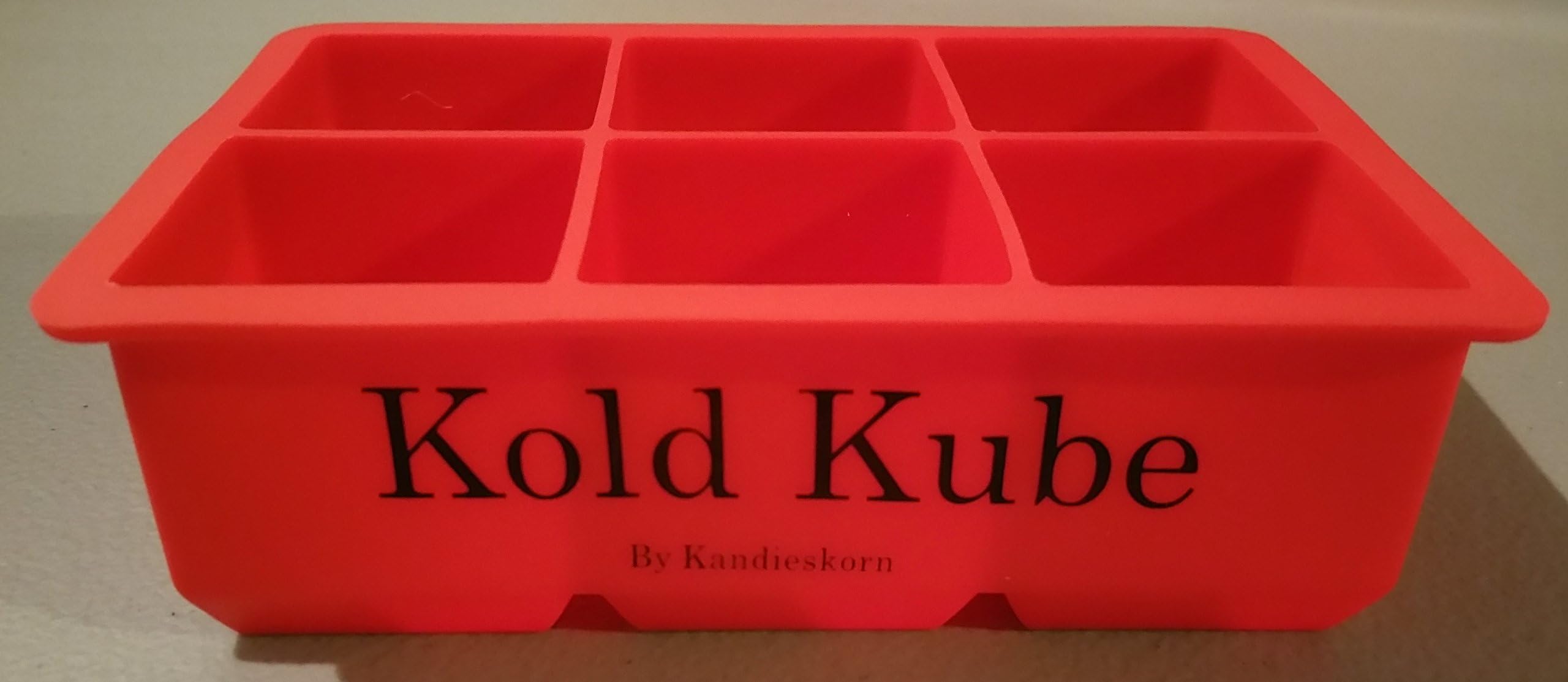 Kold Kube 2" Ice Tray Mold- Red Flexible Silicone Ice Tray- Makes 6 2" Ice Cubes